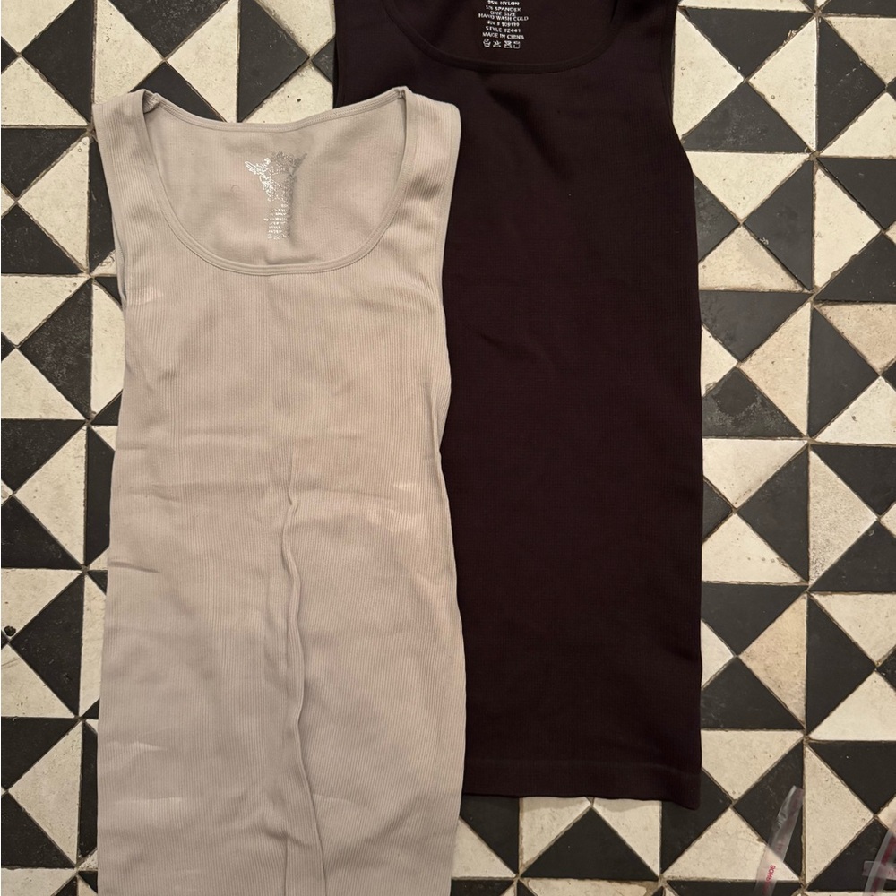 Set of Two So Nikki Tank Tops - Brown and Beige